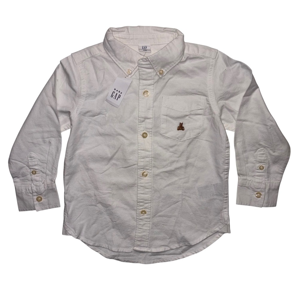 Baby Gap Toddler Boys White Oxford Button Down Shirt Brannan Bear 3T NWT
